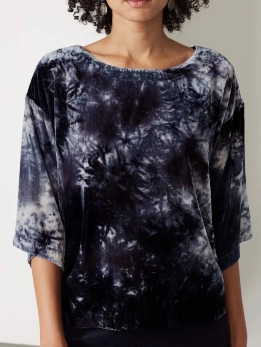 J. Jill Tie-Dye Velvet Boatneck Top - Black & White